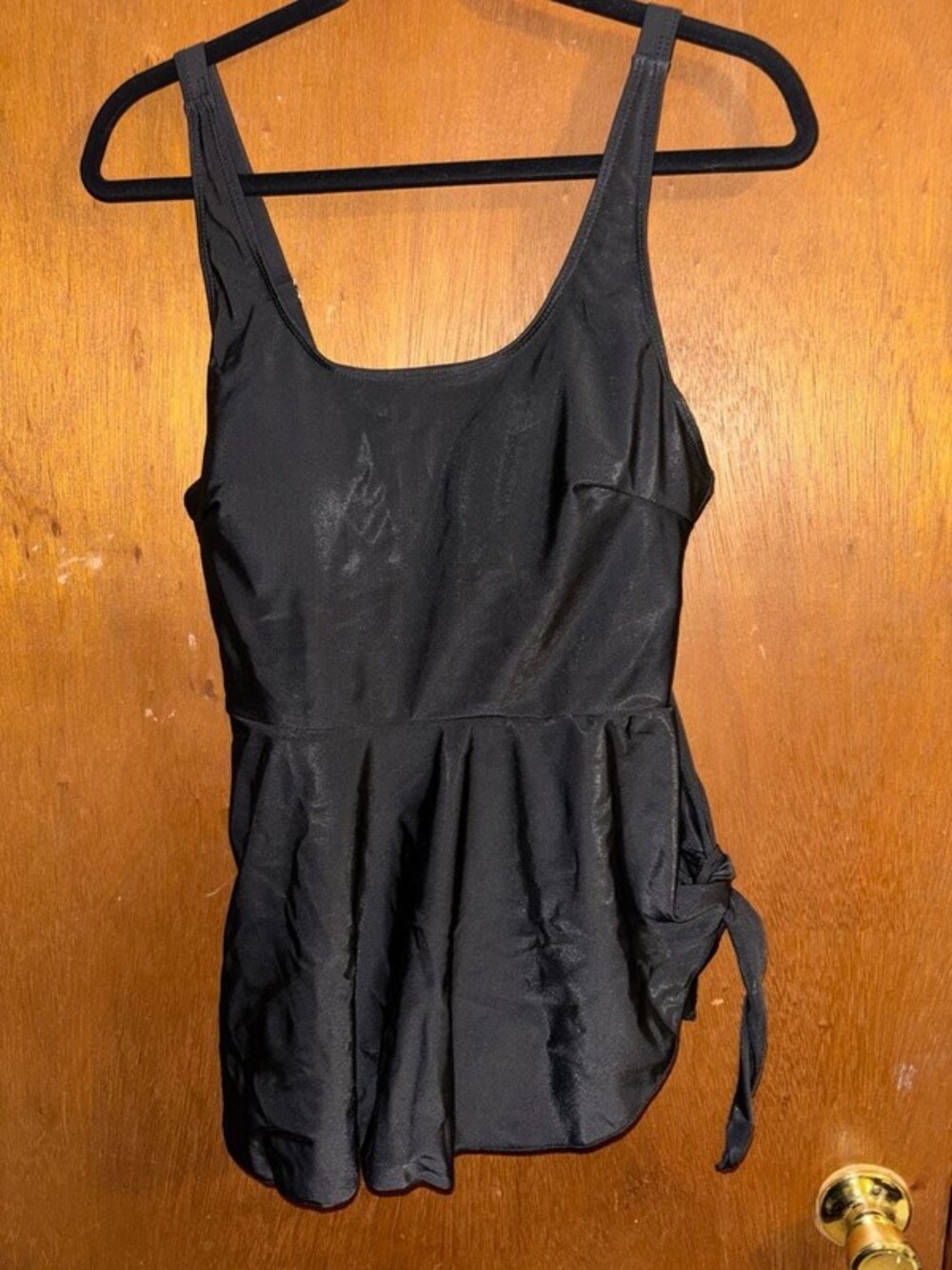 Black Square Neck Knotted Swim Dress